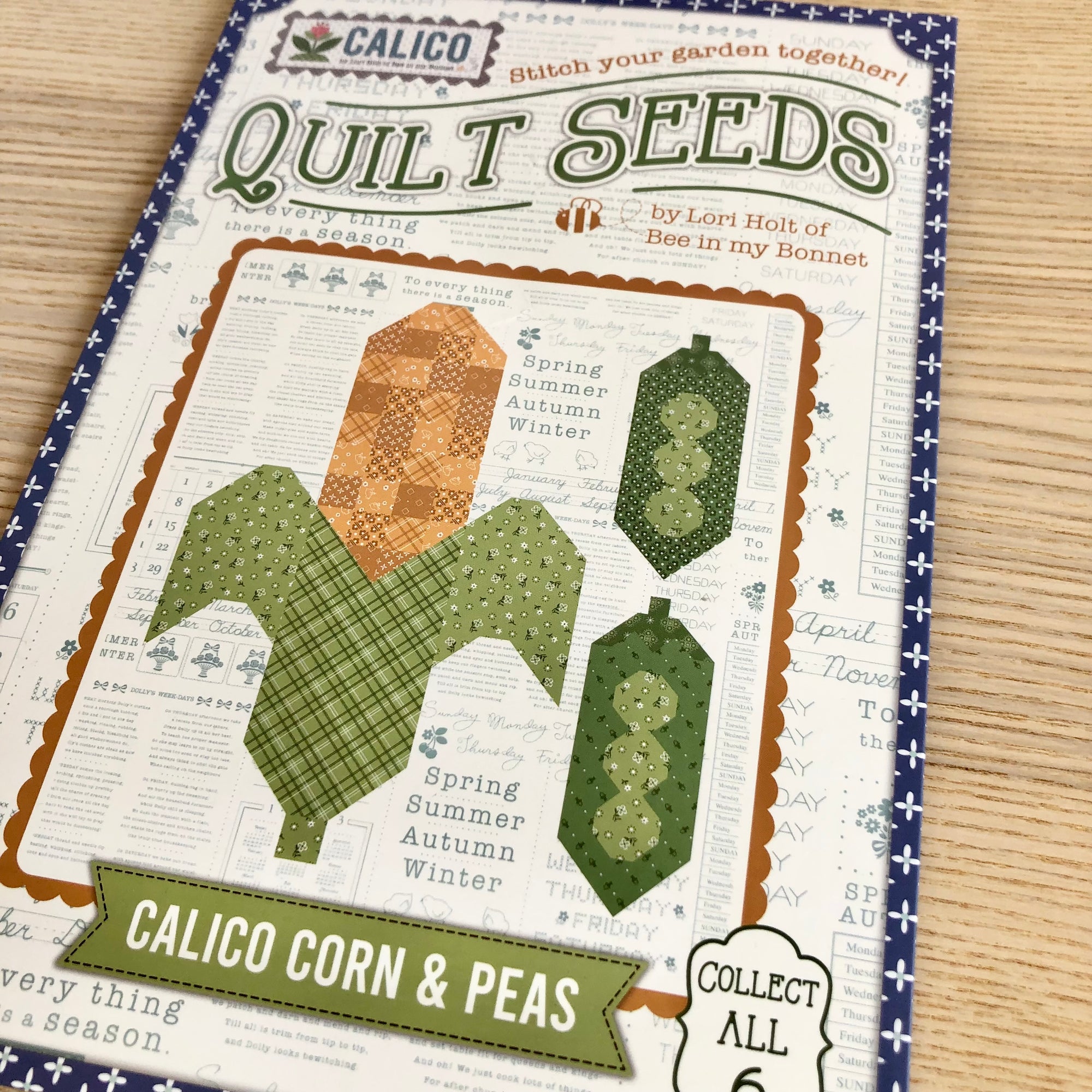 Quilt Seeds Block Pattern Calico Corn & Peas