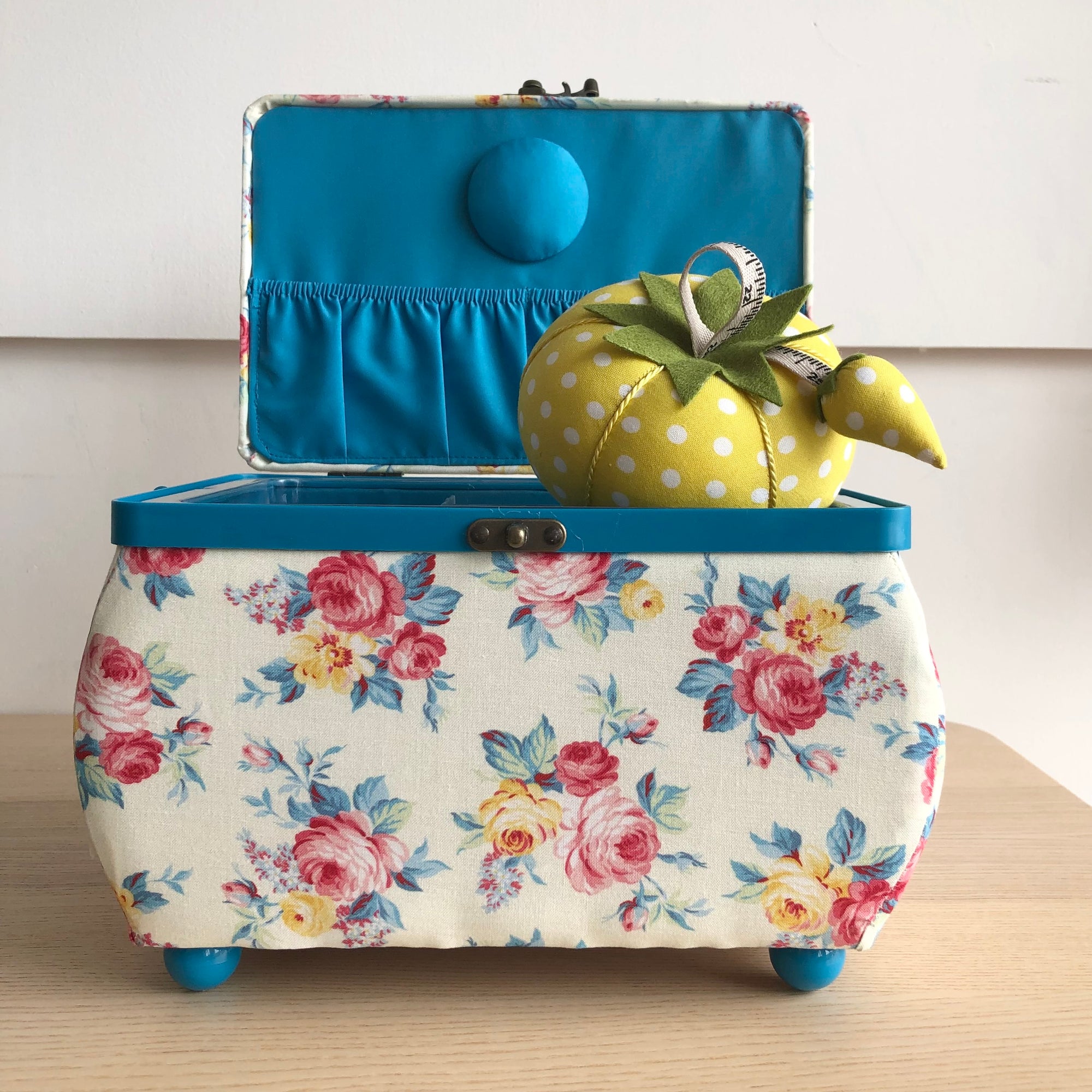 Floral Sewing Basket with Pin Cushion