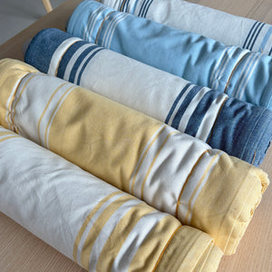 Toweling indigo stripe on white