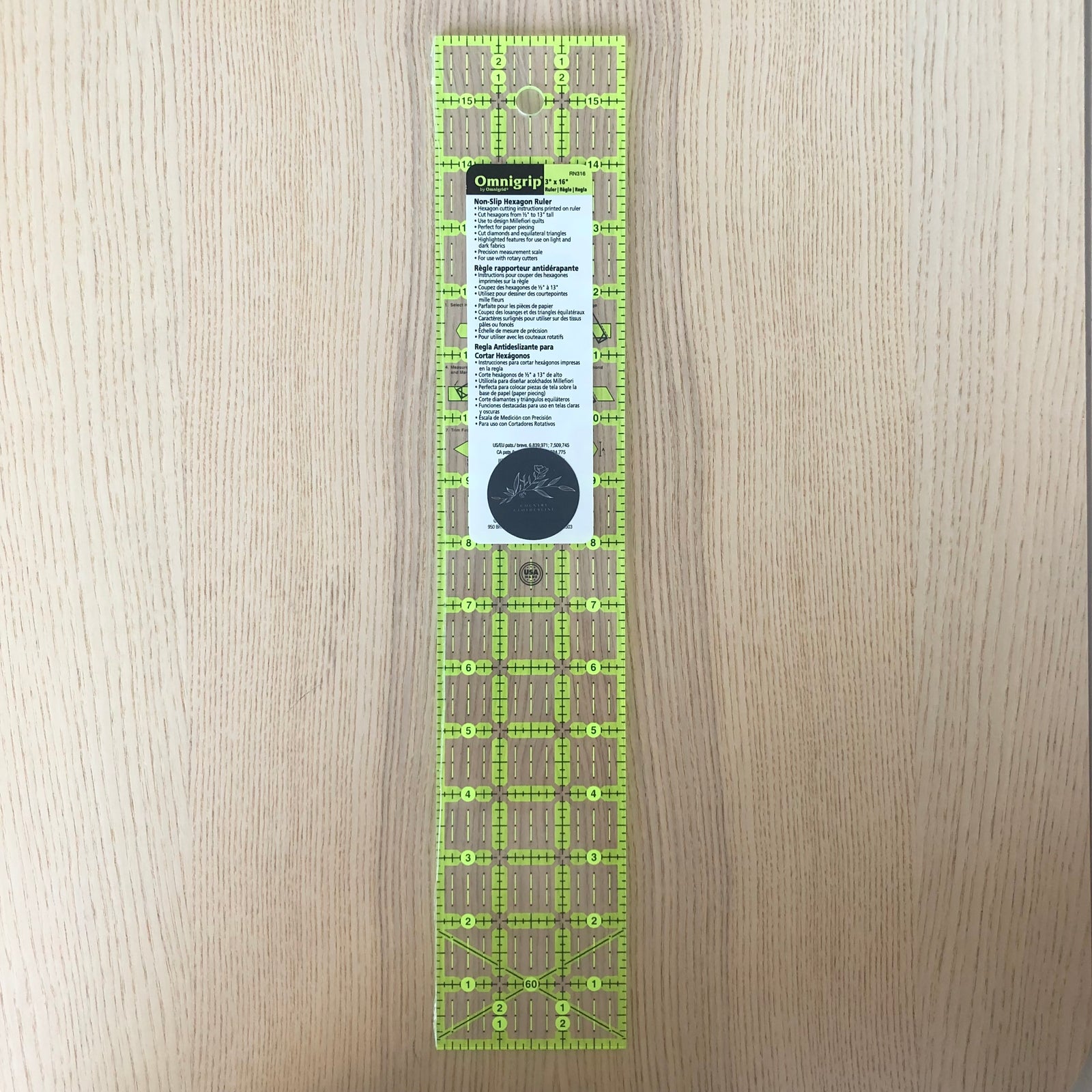 3" x 16" Omnigrip Non-Slip Ruler