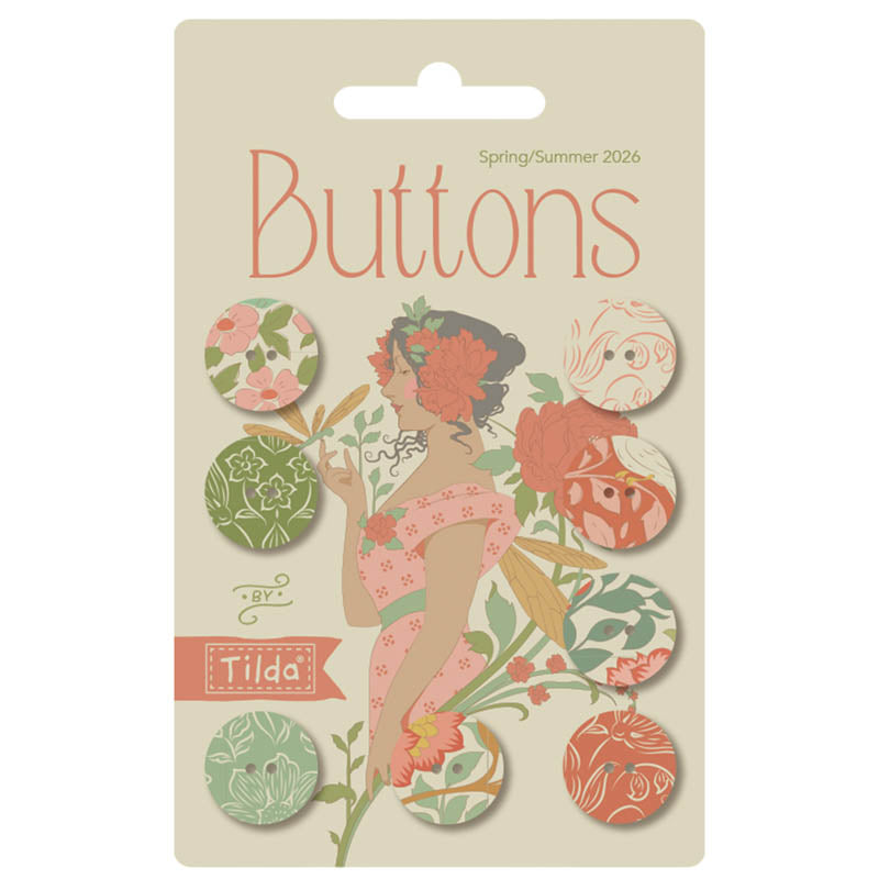 Tilda Songbird Buttons Coral/Green