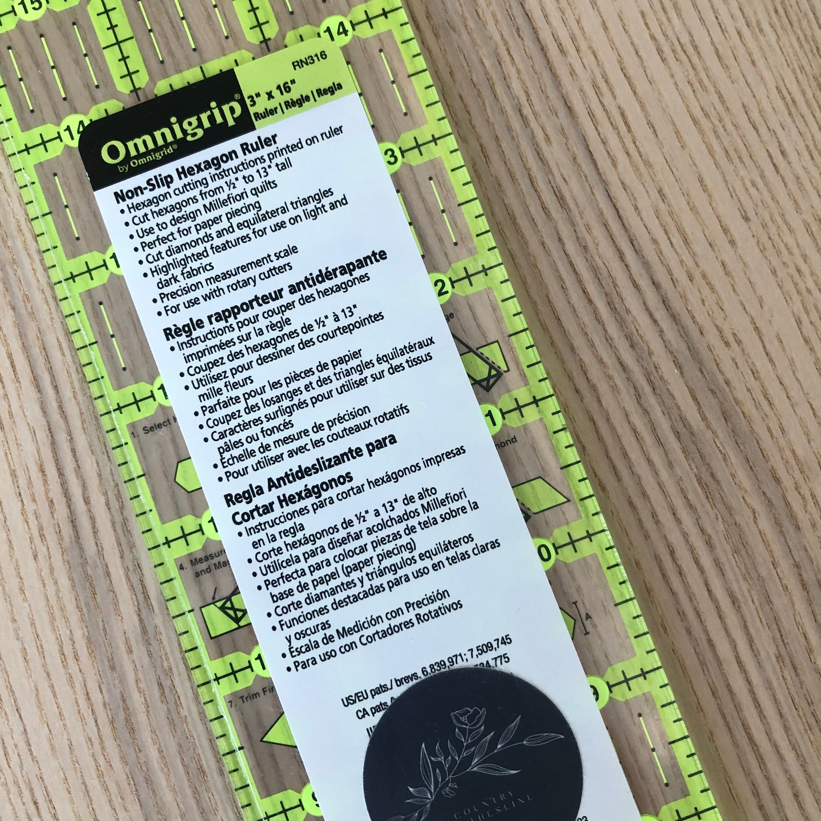 3" x 16" Omnigrip Non-Slip Ruler