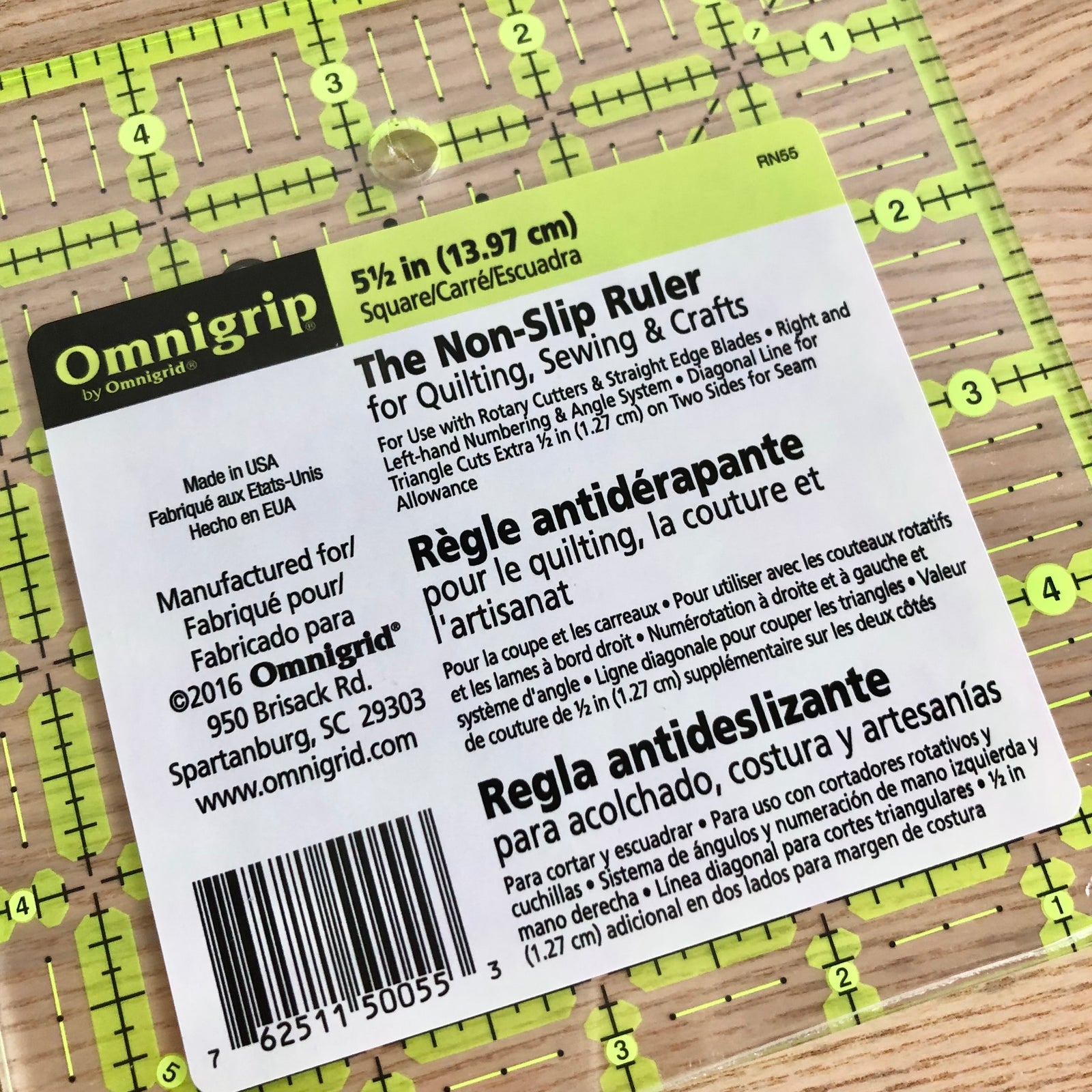 5½" x 5½" Omnigrip non-slip Ruler