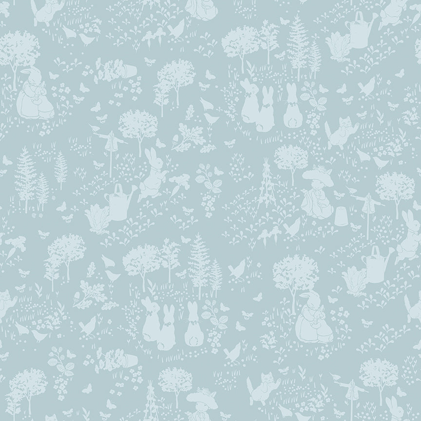 Peter Rabbit and Benjamin Bunny Tonal Garden Blue