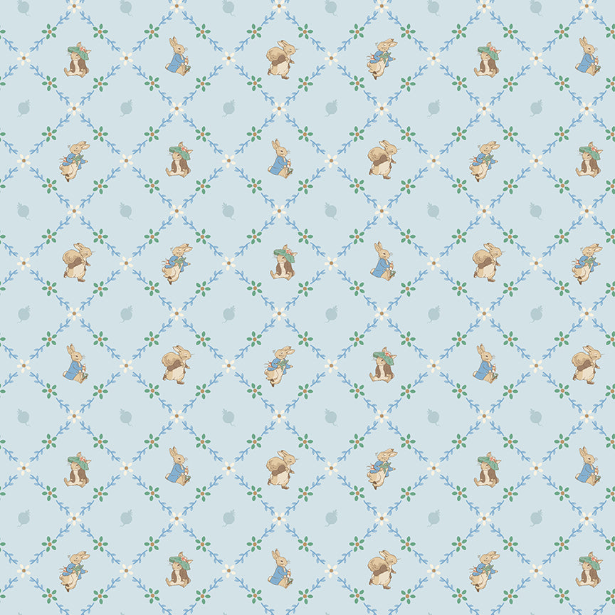 Peter Rabbit and Benjamin Bunny Lattice Blue