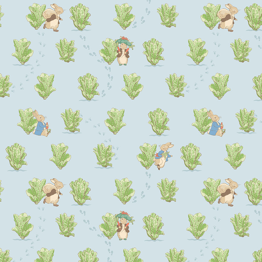 Peter Rabbit and Benjamin Bunny Tonal Lettuce Patch Blue