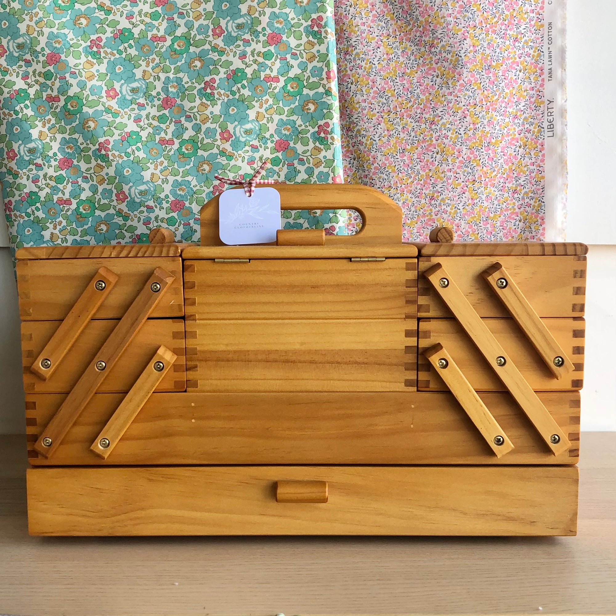 Cantilever Wooden Sewing Box Large
