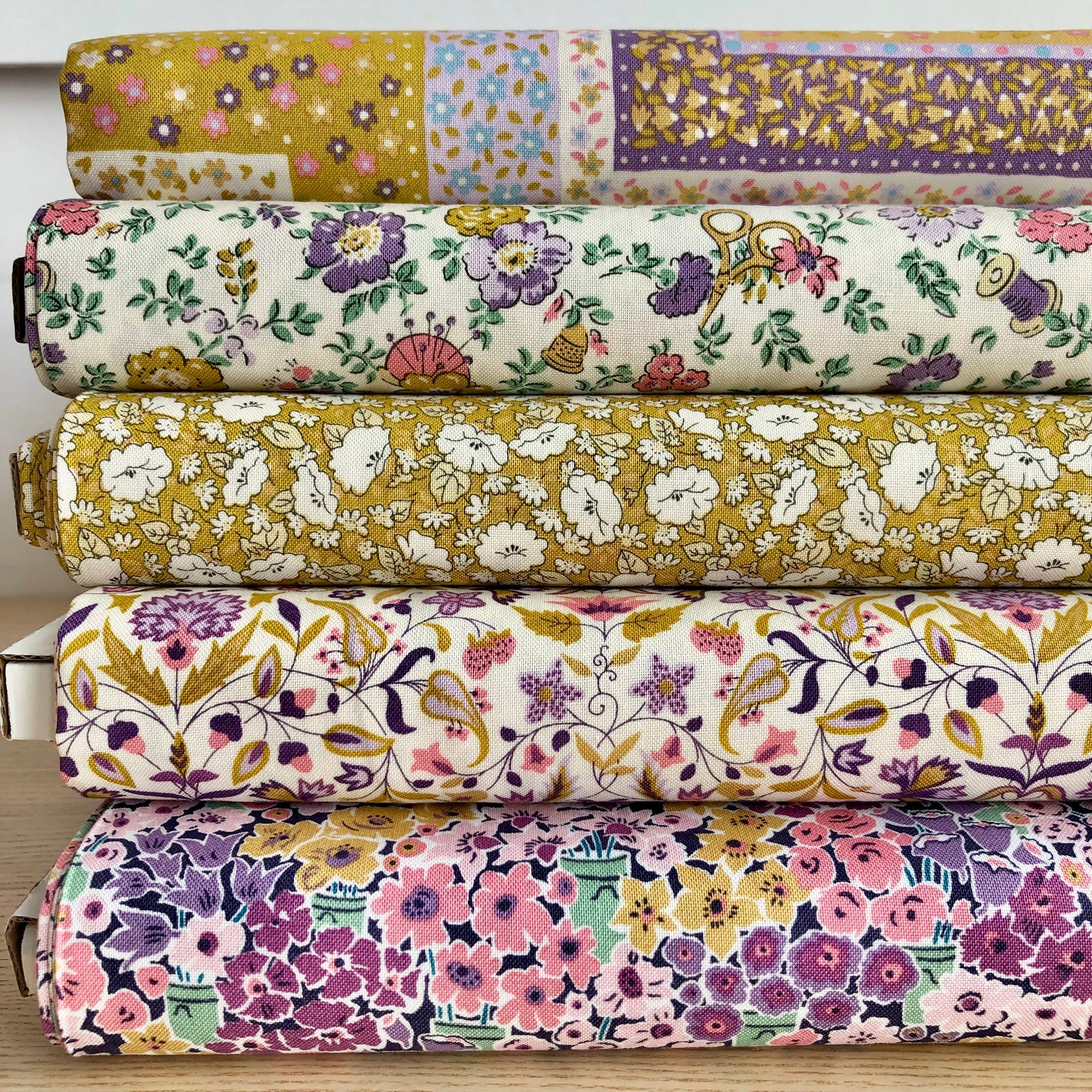 Liberty Tudor Celebration Patchwork Scarves in Purple & Gold