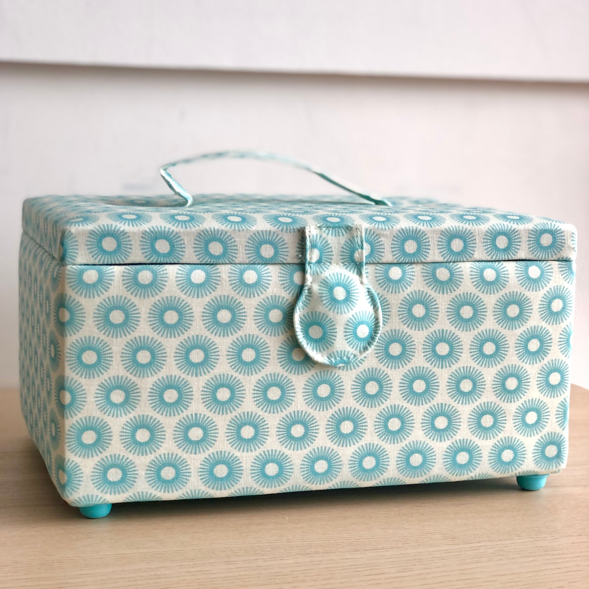 Retro Blue Dotted Sewing Basket