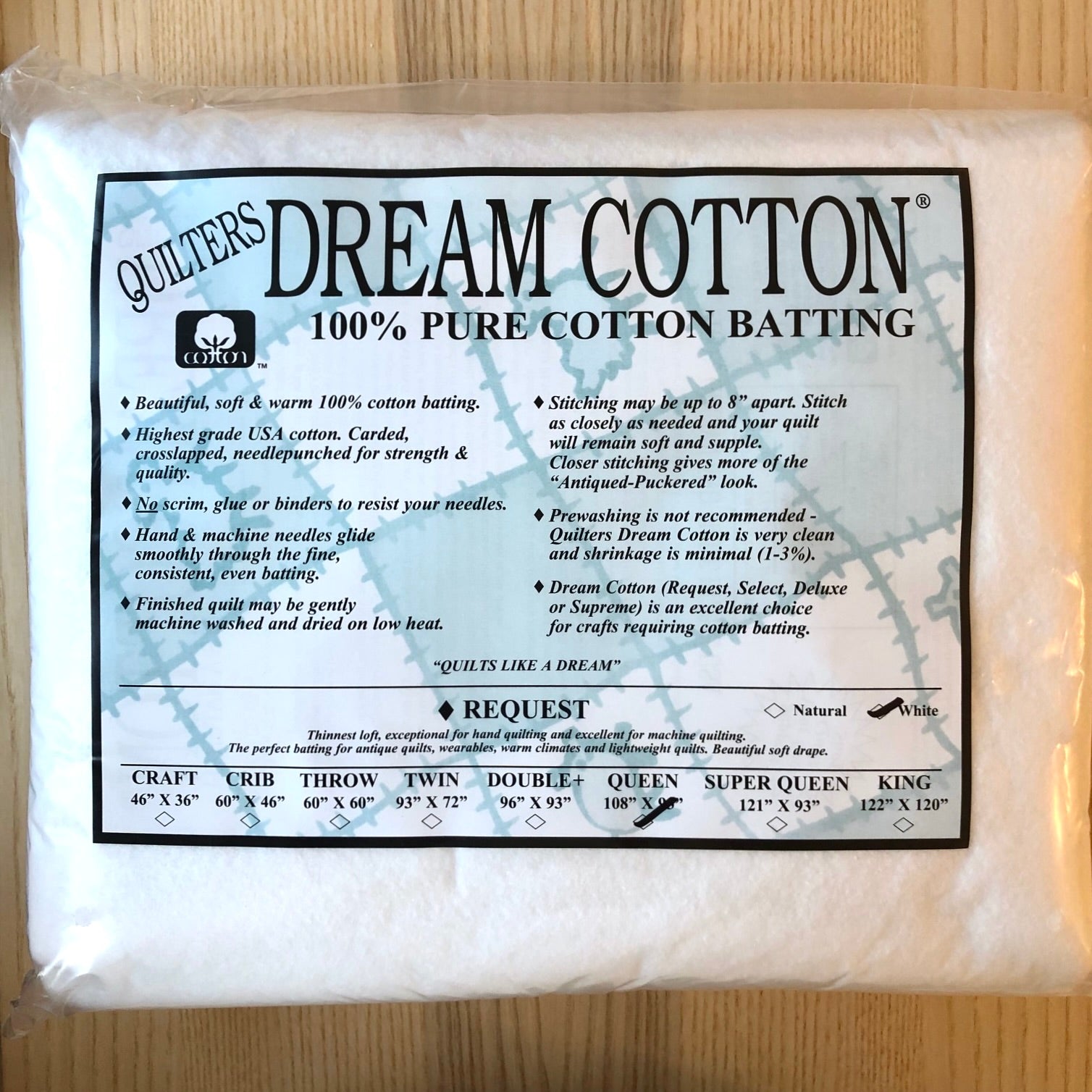 Back in Stock Soon! Dream Request Cotton Batting in White