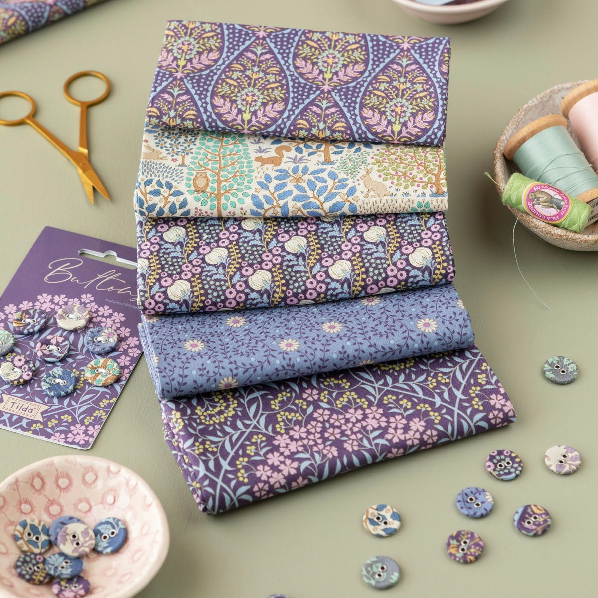 Tilda Sanctuary Fat Quarter Bundle Eggplant/Blue