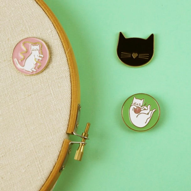 Cat Needle Minder For Cross Stitch - 2 Pack Magnetic Needle Holder For Embroidery (Black & White Cat Design)