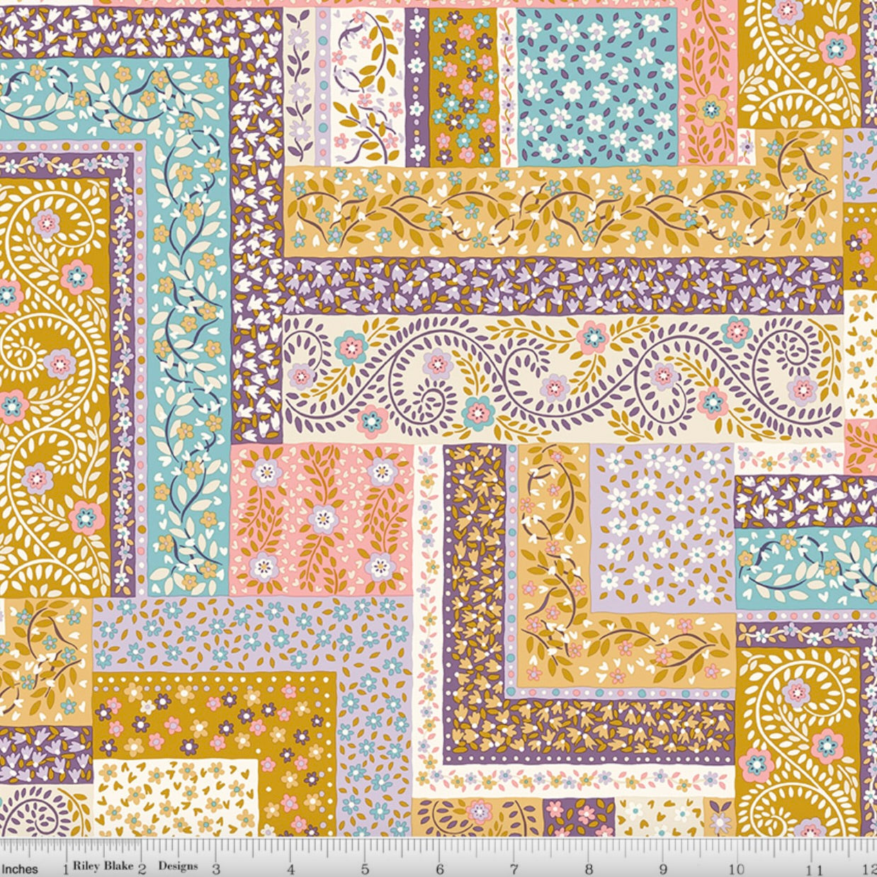 Liberty Tudor Celebration Patchwork Scarves in Purple & Gold
