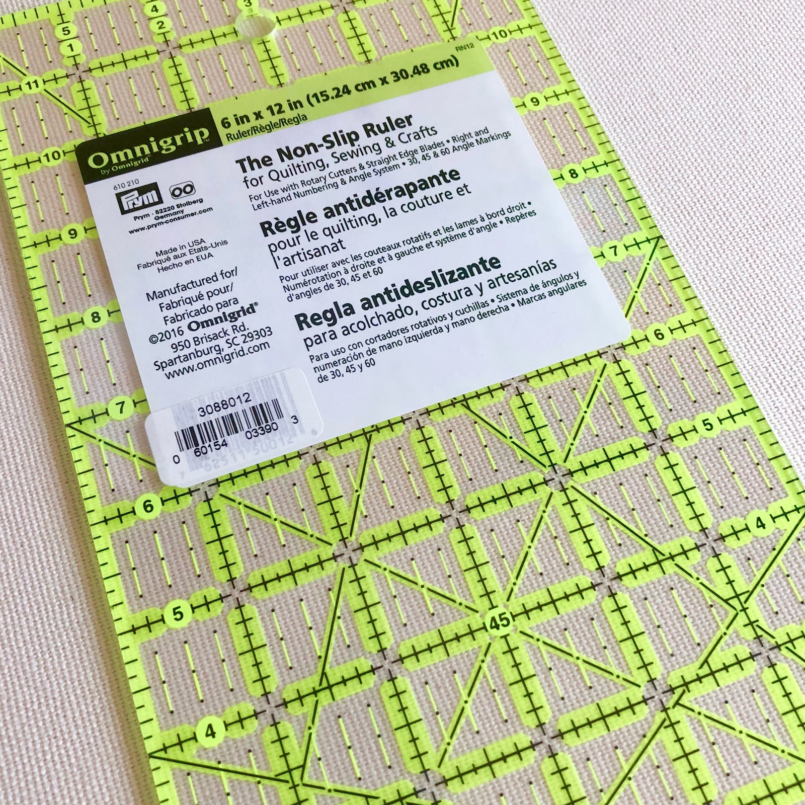 6" x 12" Omnigrip Non-Slip Ruler