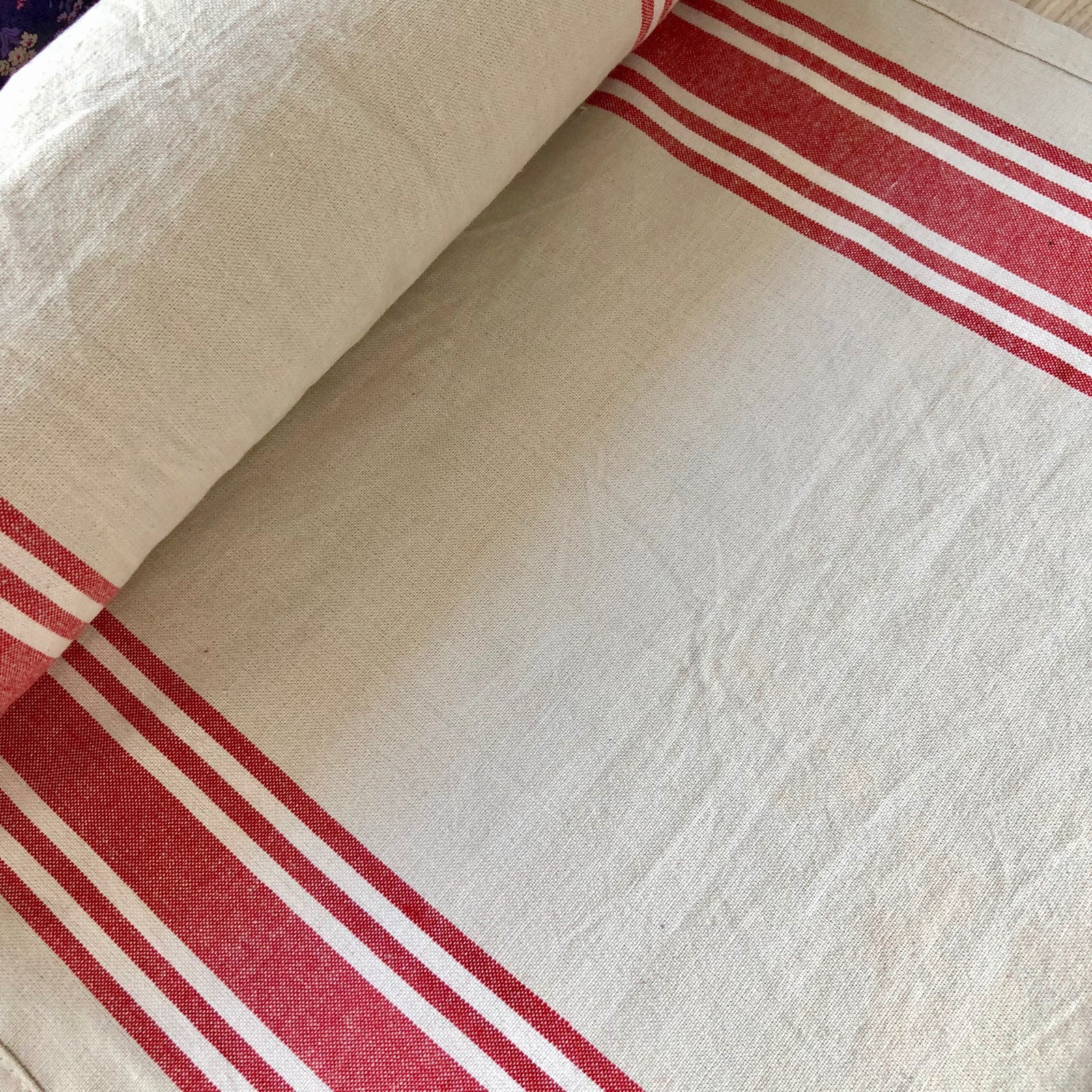 Farmhouse Toweling Border Stripe Red on Stone