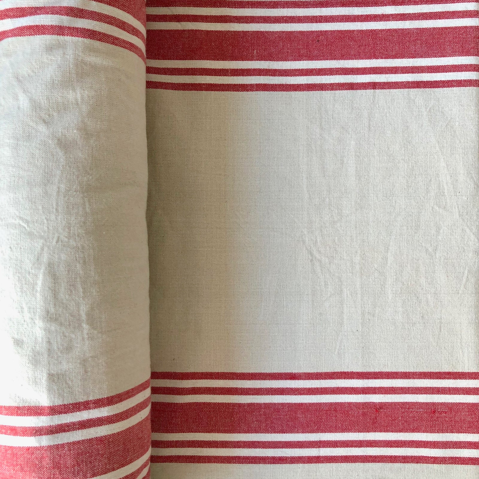 Farmhouse Toweling Border Stripe Red on Stone