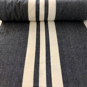 Vista Toweling centre stripe white on indigo
