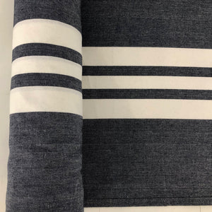 Vista Toweling centre stripe white on indigo