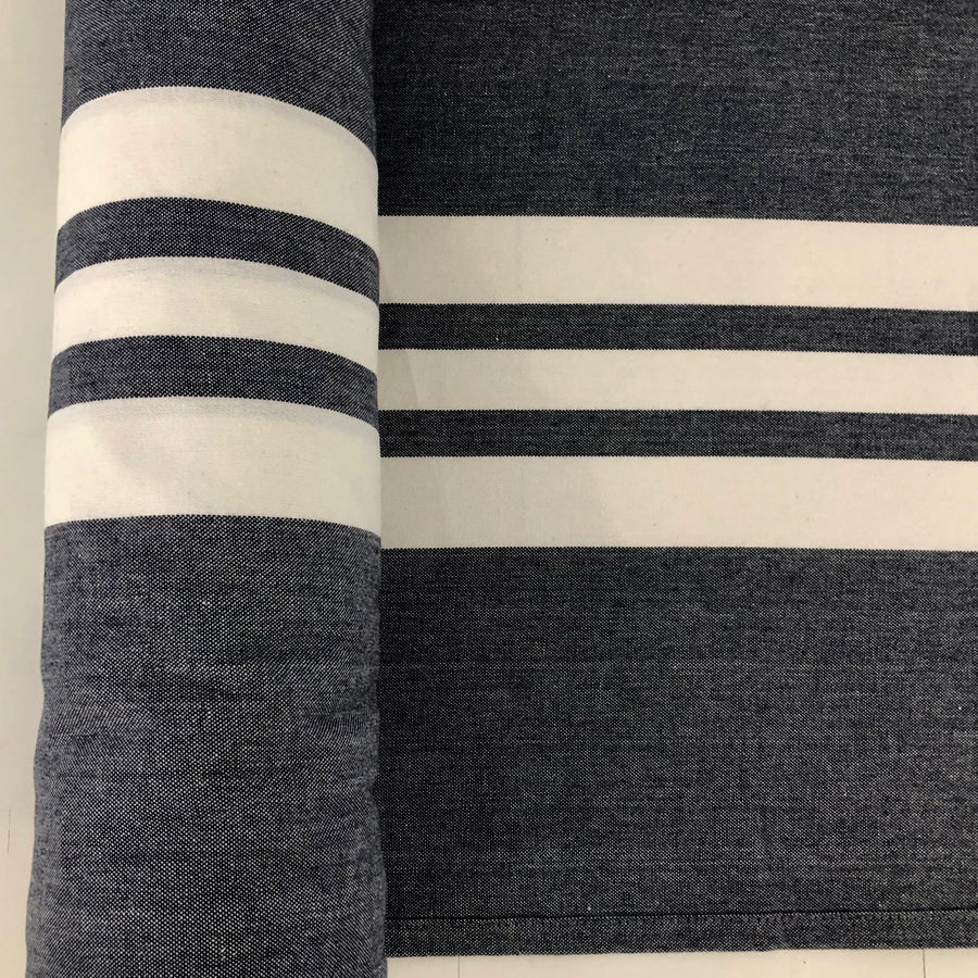 Vista Toweling centre stripe white on indigo